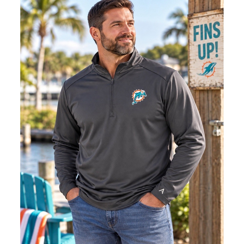 Miami Dolphins Antigua 3XL Quarter Zip Pullover Mens Gray NFL Football